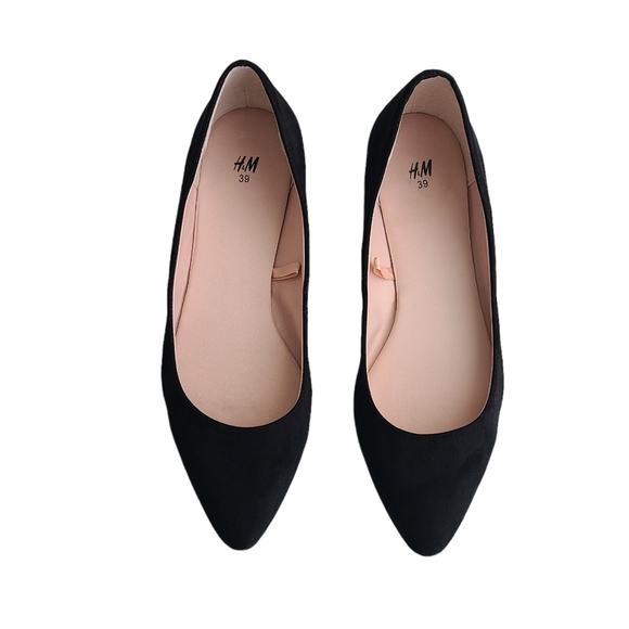 H&M Pointed Toe Flats Suede Feel , Black